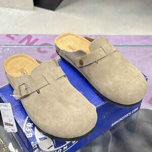 Birkenstock Boston Clog Suede Sandal Taupe